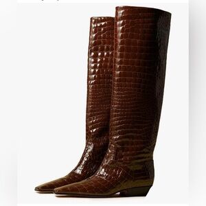 omen Flat Heel Knee High Boots Square Toe